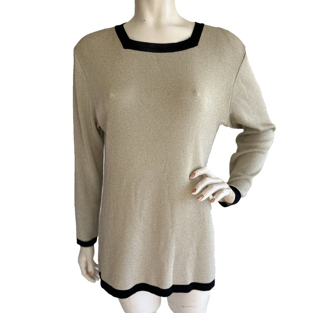 EXCLUSIVELY MISOOK Top Gold Shimmer Long Sleeve Oversized Sweater Tunic Size M